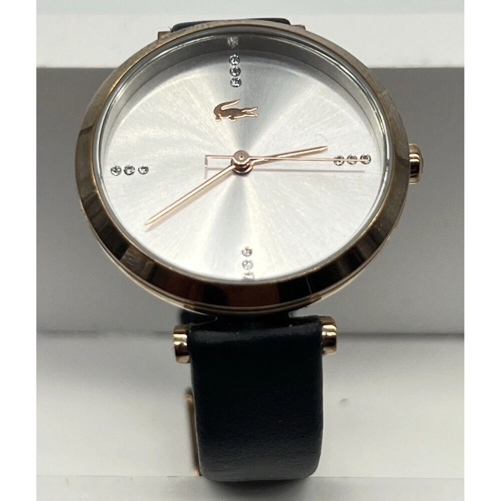LACOSTE GENEVA Watch 3 Hand Ladies Quartz Leather Black 2001139 Nice Working
